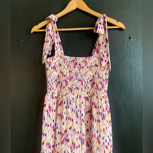 Sam Edelman Smocked Tie Strap Maxi Dress Tiered 4 Small Medium - Picture 2 of 4